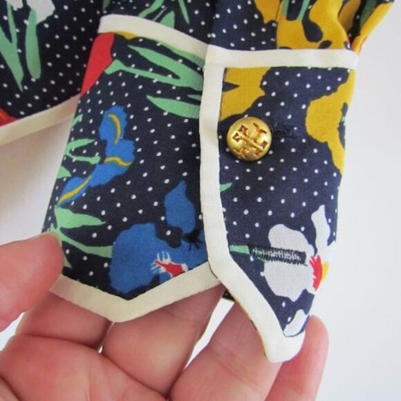 Tory Burch Floral & Polka Dot Silk Blouse Shirt Size 2 - Picture 12 of 16